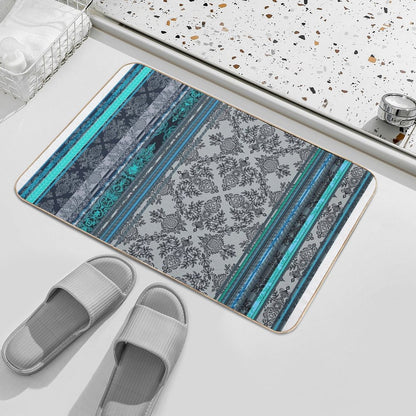 Teal, Aqua & Grey Vintage Bohemian Wallpaper Bath Mat