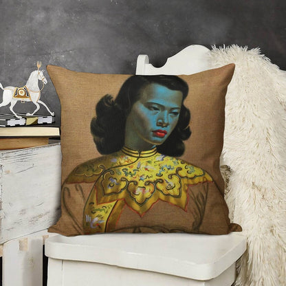 Vladimir Tretchikoff Vintage Painting, Famous Art Reproduction, Asian Fashion Illustration Linen Throw Pillow Cover