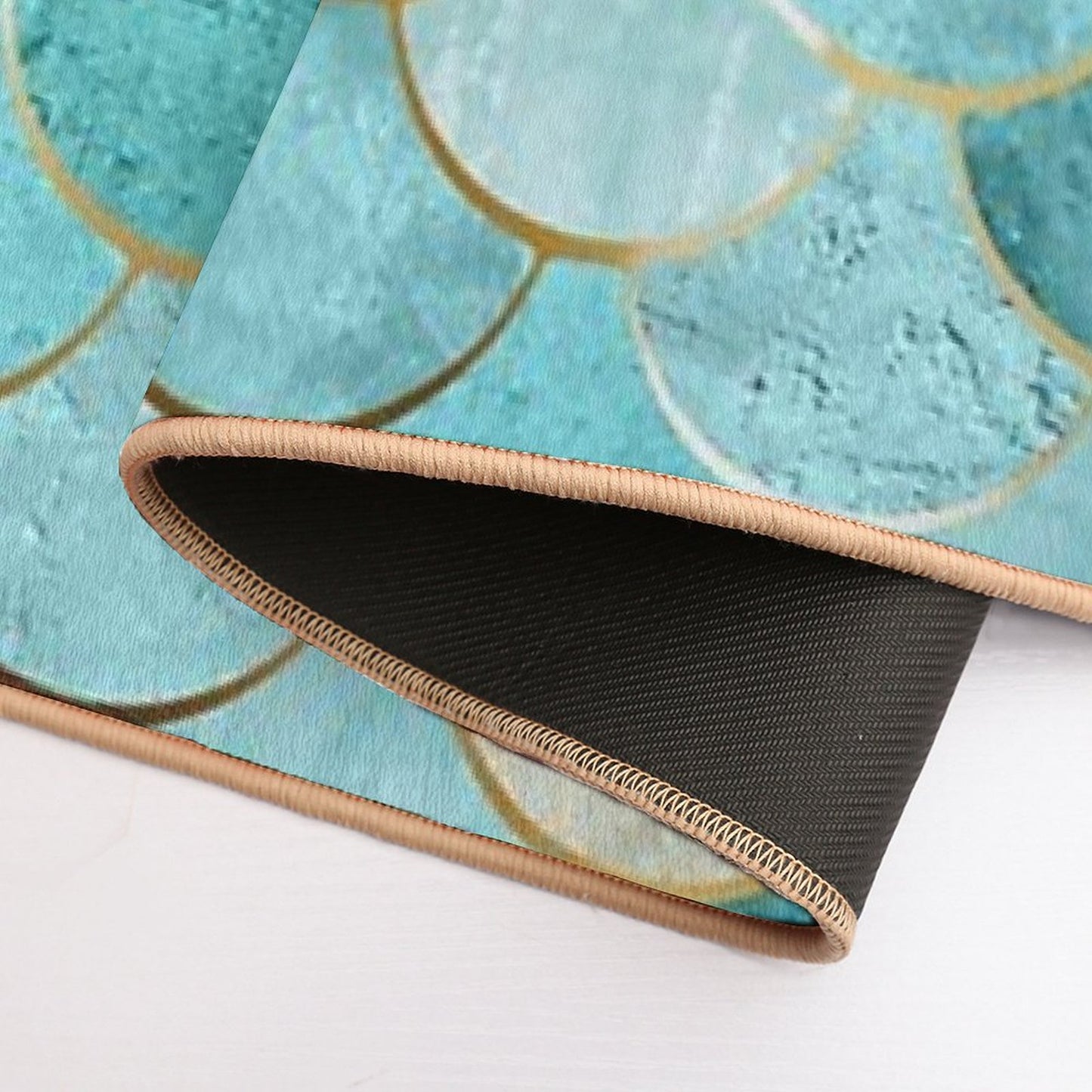 Moroccan Mermaid Fish Scale Pattern, Aqua,Teal Bath Mat