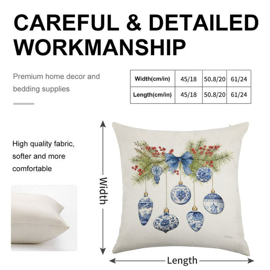 Blue Chinoiserie Christmas A Linen Throw Pillow Cover