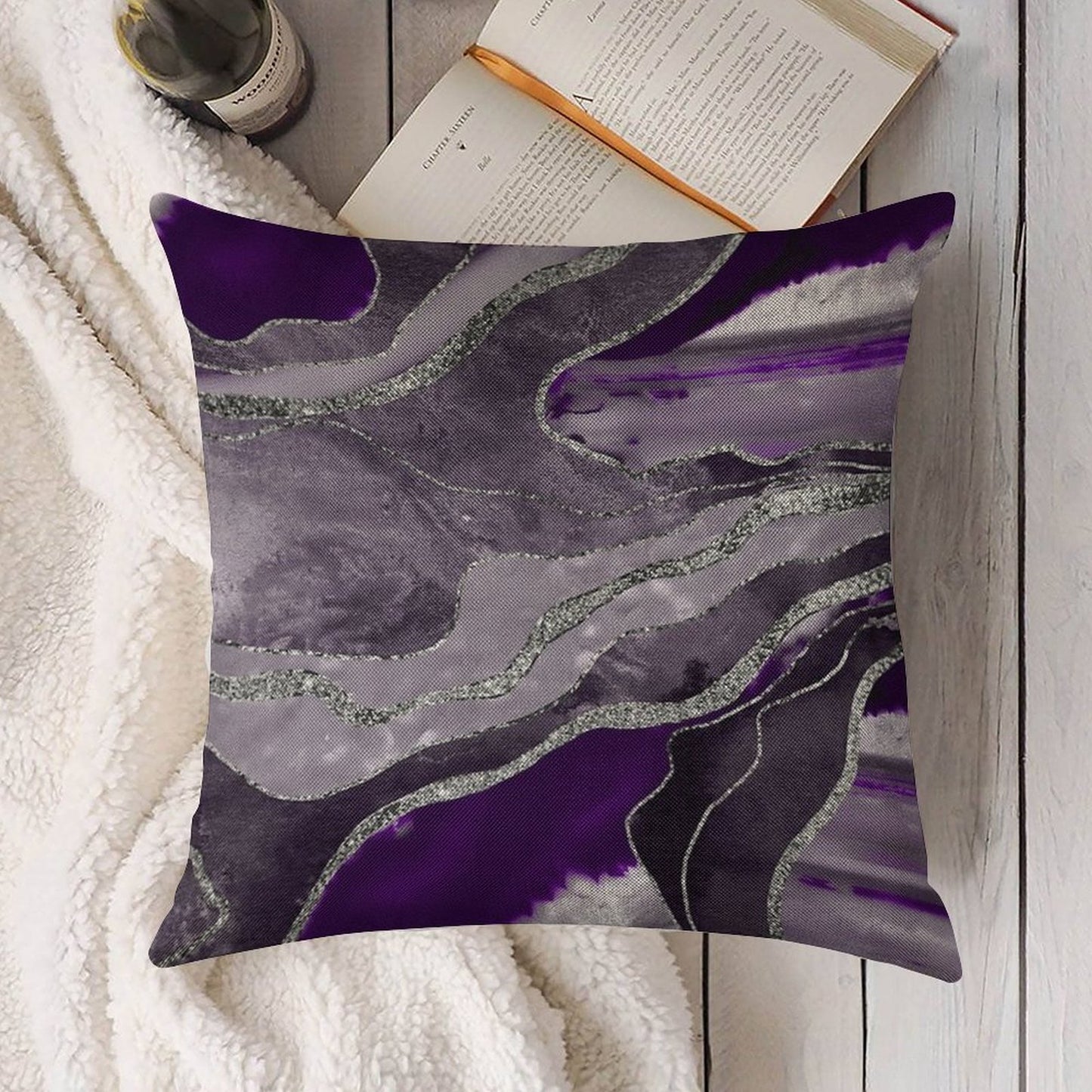 Dark Violet Marble Agate Silver Glam #1 (Photo of Glitter Only - Not Reflective) Linen Throw Pillow Cover