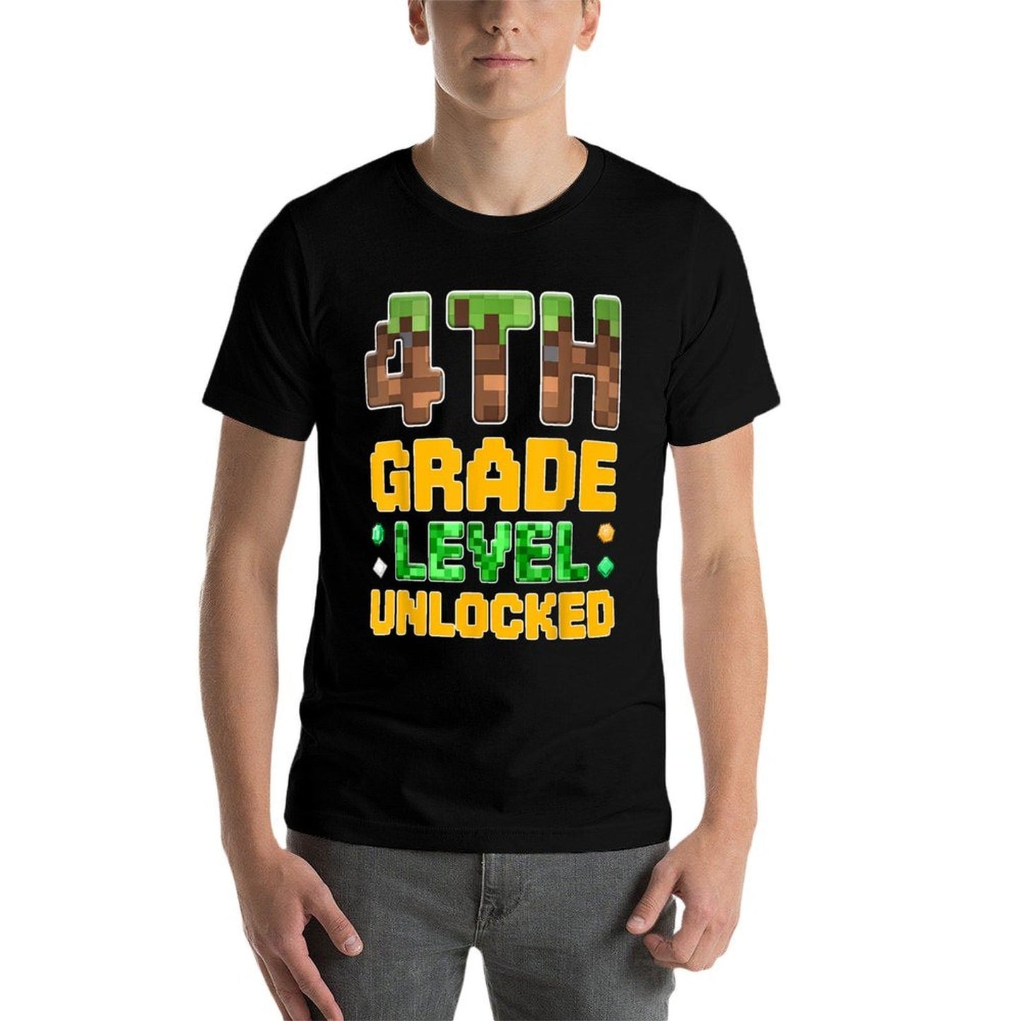 Back to School 4th Grade Boys Gamer First Day Fourth Grade  Ribbed Collar T-Shirt