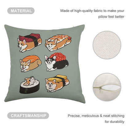 Sushi Corgi Linen Throw Pillow Cover
