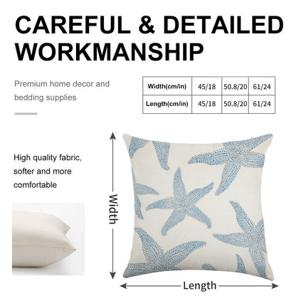 Dancing Blue Starfish Linen Throw Pillow Cover