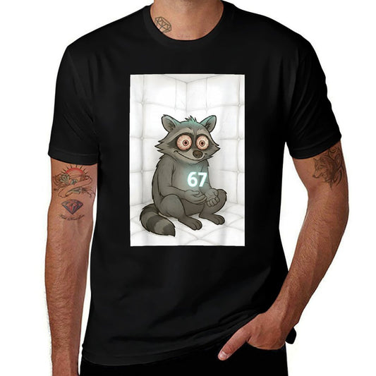 67 Funny Meme Raccoon Brainrot 6 7  Slim-fit Cut T-Shirt