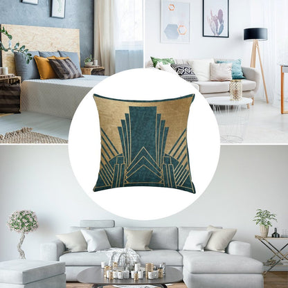 Art Deco Glamour - Teal And Gold Linen Throw Pillow Cover