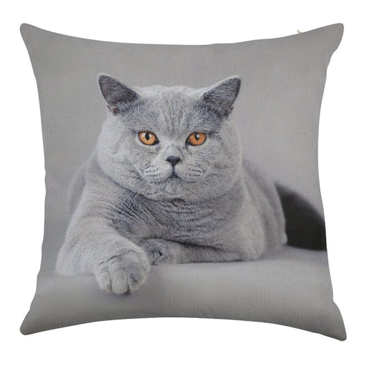British Shorthair Cat Portrait Linen Throw Pillow Cover