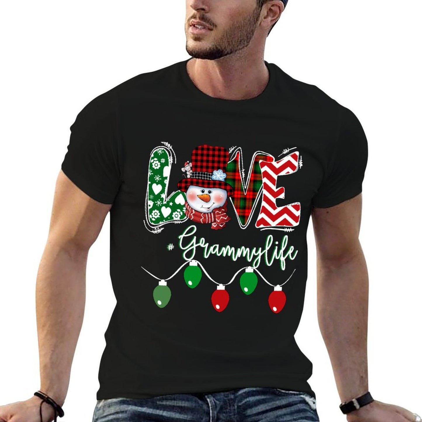 Grammy Snowman Love Grammy Life Christmas Red Plaid  Graphic-printed T-Shirt