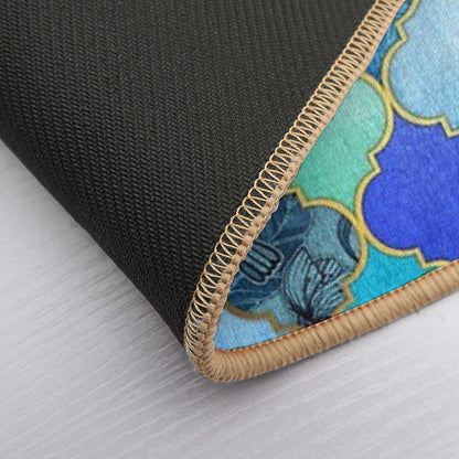Cobalt Blue, Aqua & Gold Decorative Moroccan Tile Pattern Bath Mat