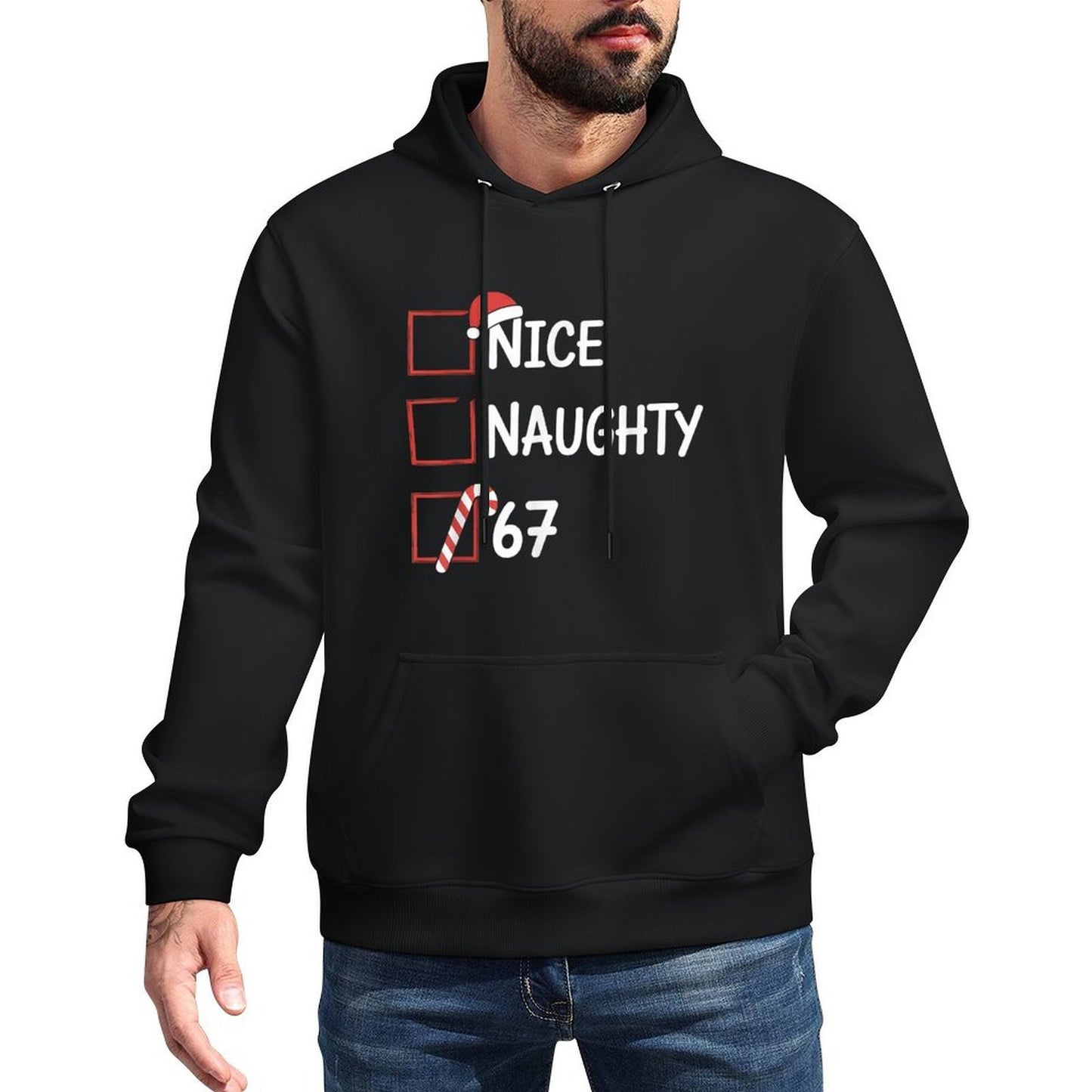 Christmas Nice Naughty 67 Brainrot Funny 6-7 Meme Slang Kangaroo Pocket Hoodie