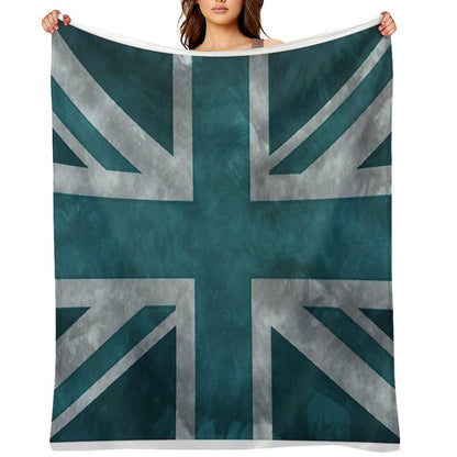 Teal Distressed Union Jack Throw Blanket