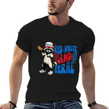 Funny Raccoon 4th Of July Patriotic Cute Red White And Feral  Soft T-Shirt