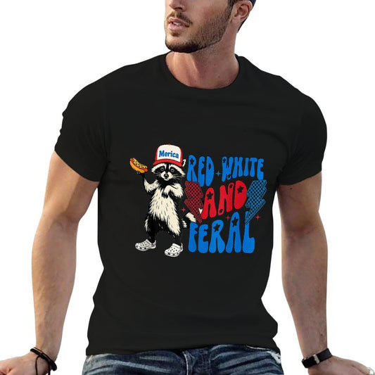 Funny Raccoon 4th Of July Patriotic Cute Red White And Feral  Soft T-Shirt