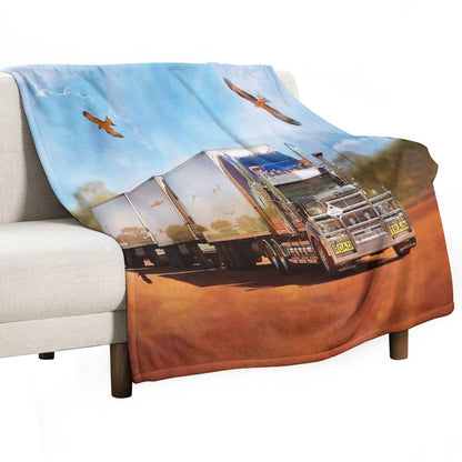 Kenworth Truck with Three Tailers Throw Blanket