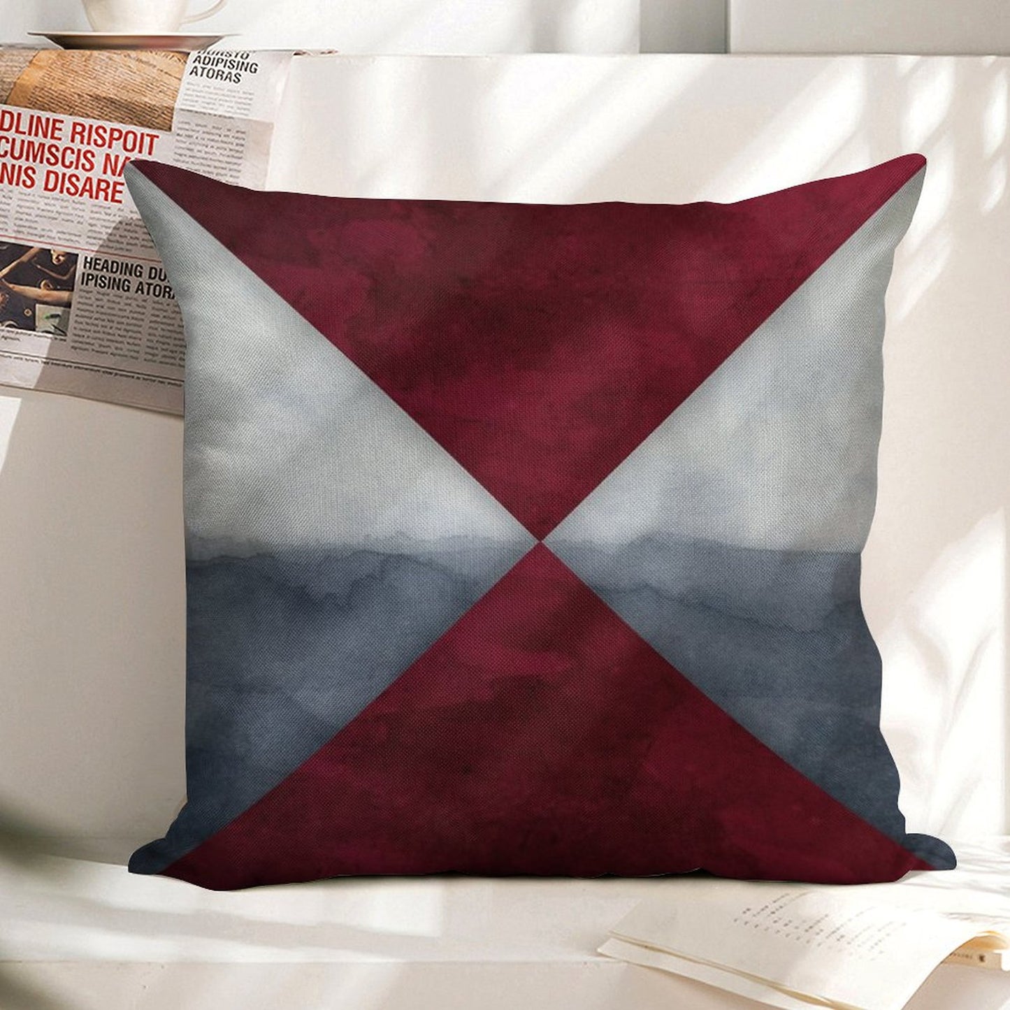 Maroon And Grey Linen Throw Pillow Cover