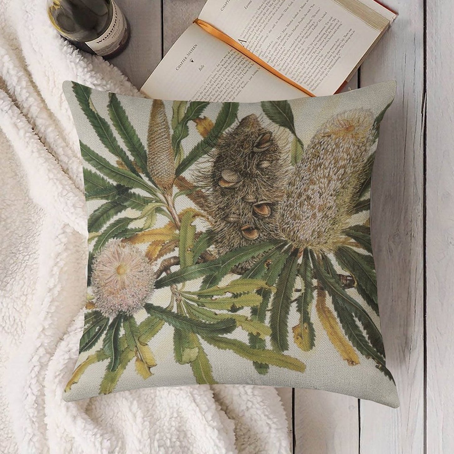 Banksia Serrata Linen Throw Pillow Cover