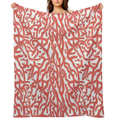 Coral Reef Pattern  Reddish Coral White Coastal Beach House Throw Blanket