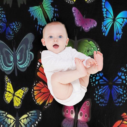 Butterfly Print, Black Throw Blanket