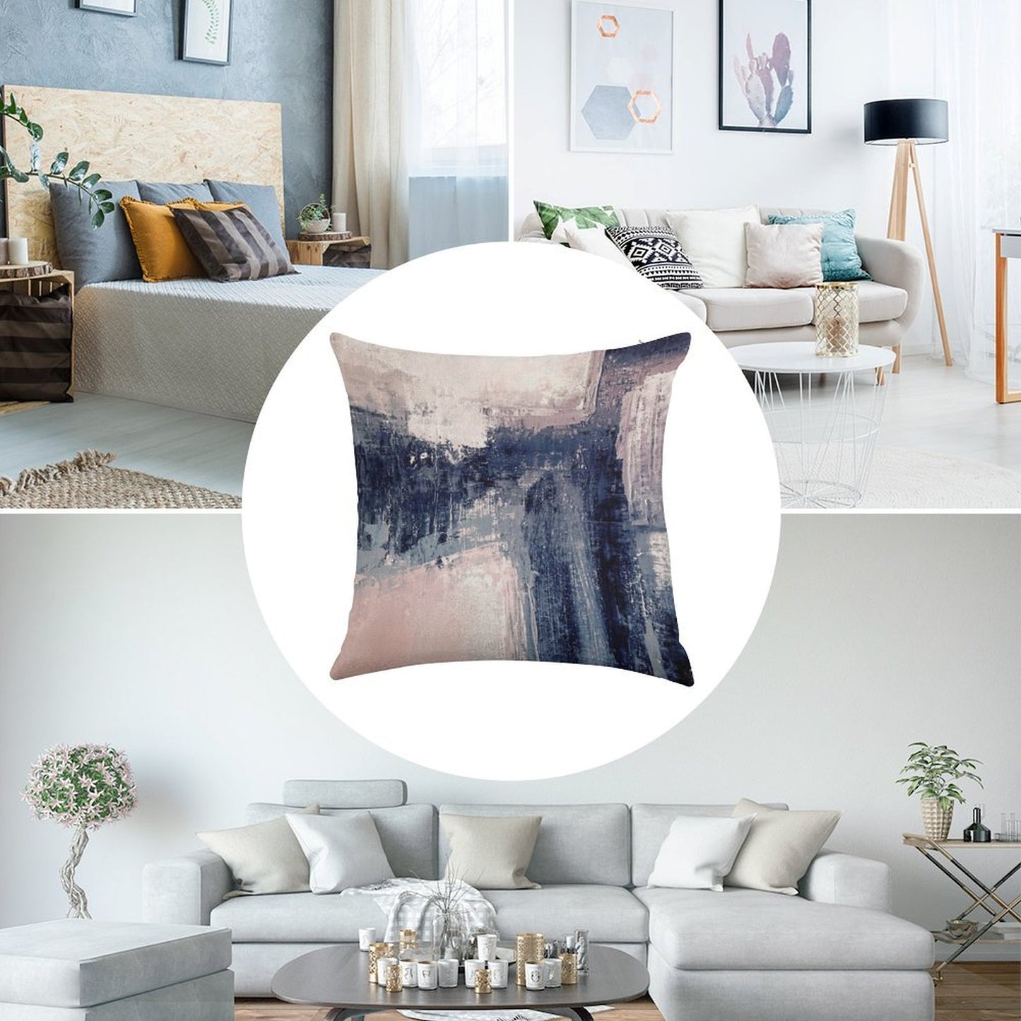 Pink And Navy 1 Linen Throw Pillow Cover