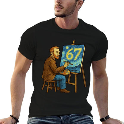 Van Gogh Starry Night 6 7 Funny 67 Meme for Art History Fans  Oversized Silhouette T-Shirt