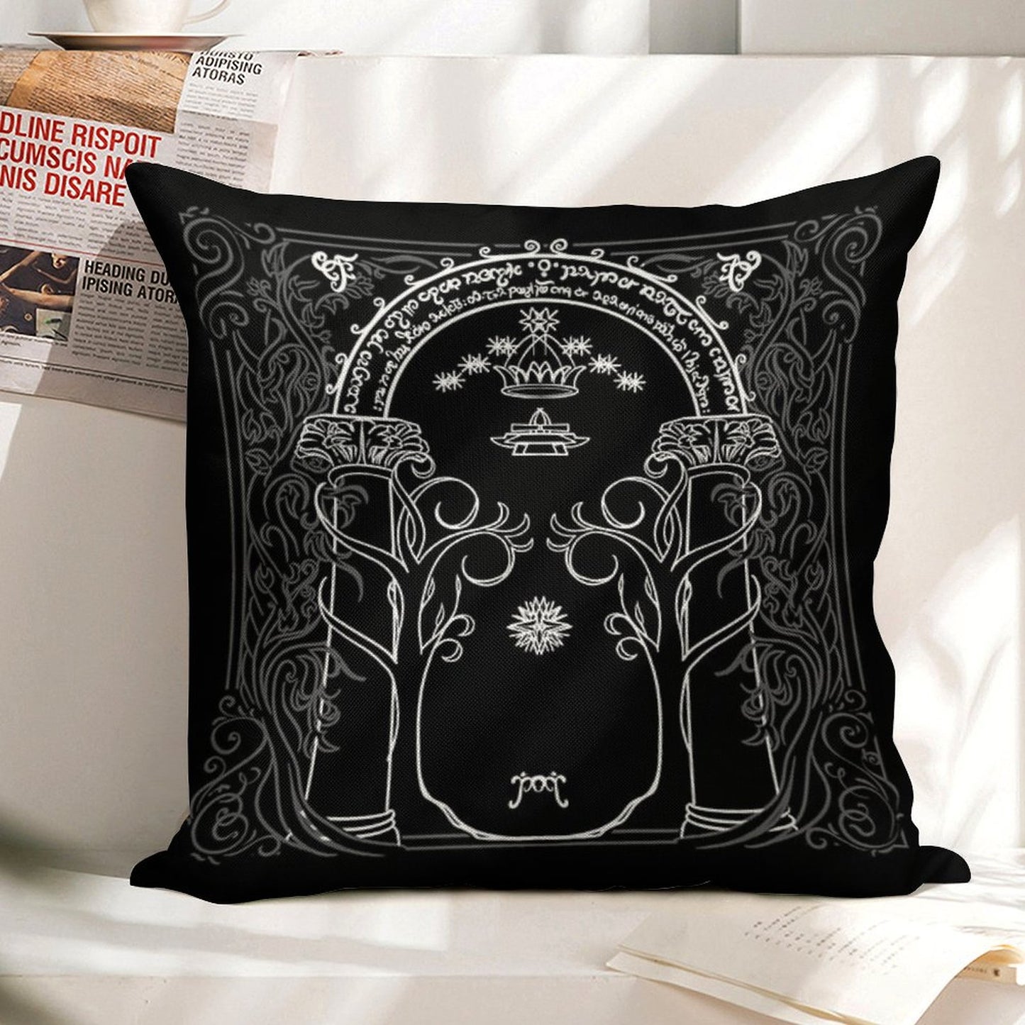 Mountain Door in The Style of J.R.R.Tolkien Linen Throw Pillow Cover