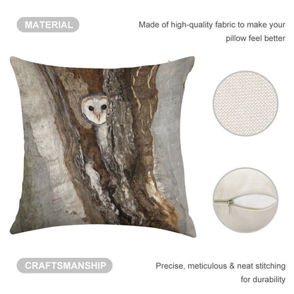 Barn Owl Peekaboo Linen Throw Pillow Cover