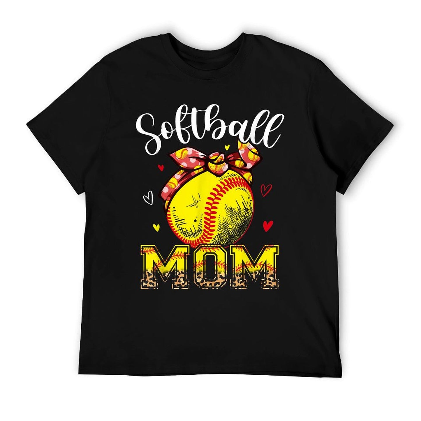 Softball Mom Headband Leopard Softball Ball Mothers Day Mama T-Shirt