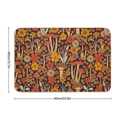 Retro 1970s Brown & Orange Mushrooms & Flowers Bath Mat