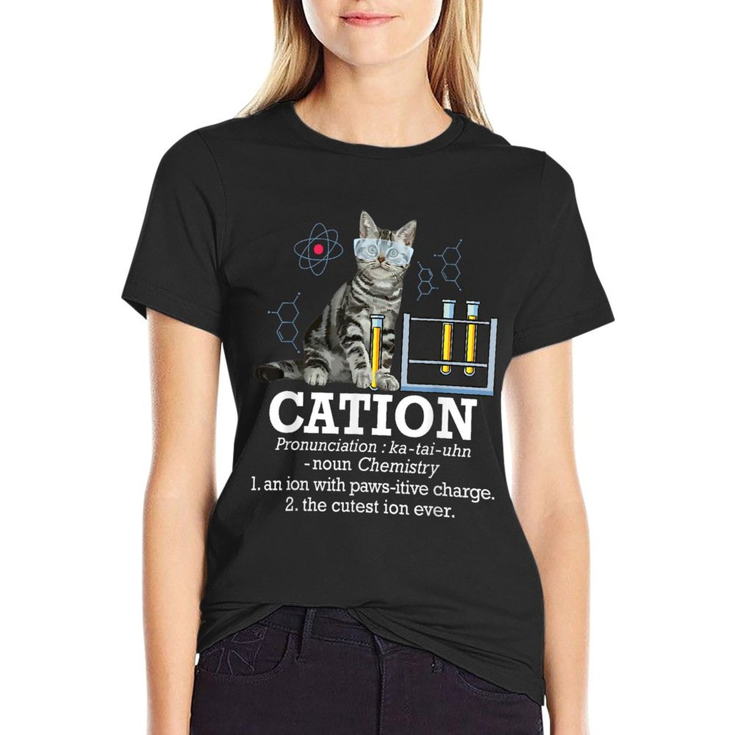 Cation - Funny Chemistry Humor Science Teacher Cat Pun T-Shirt