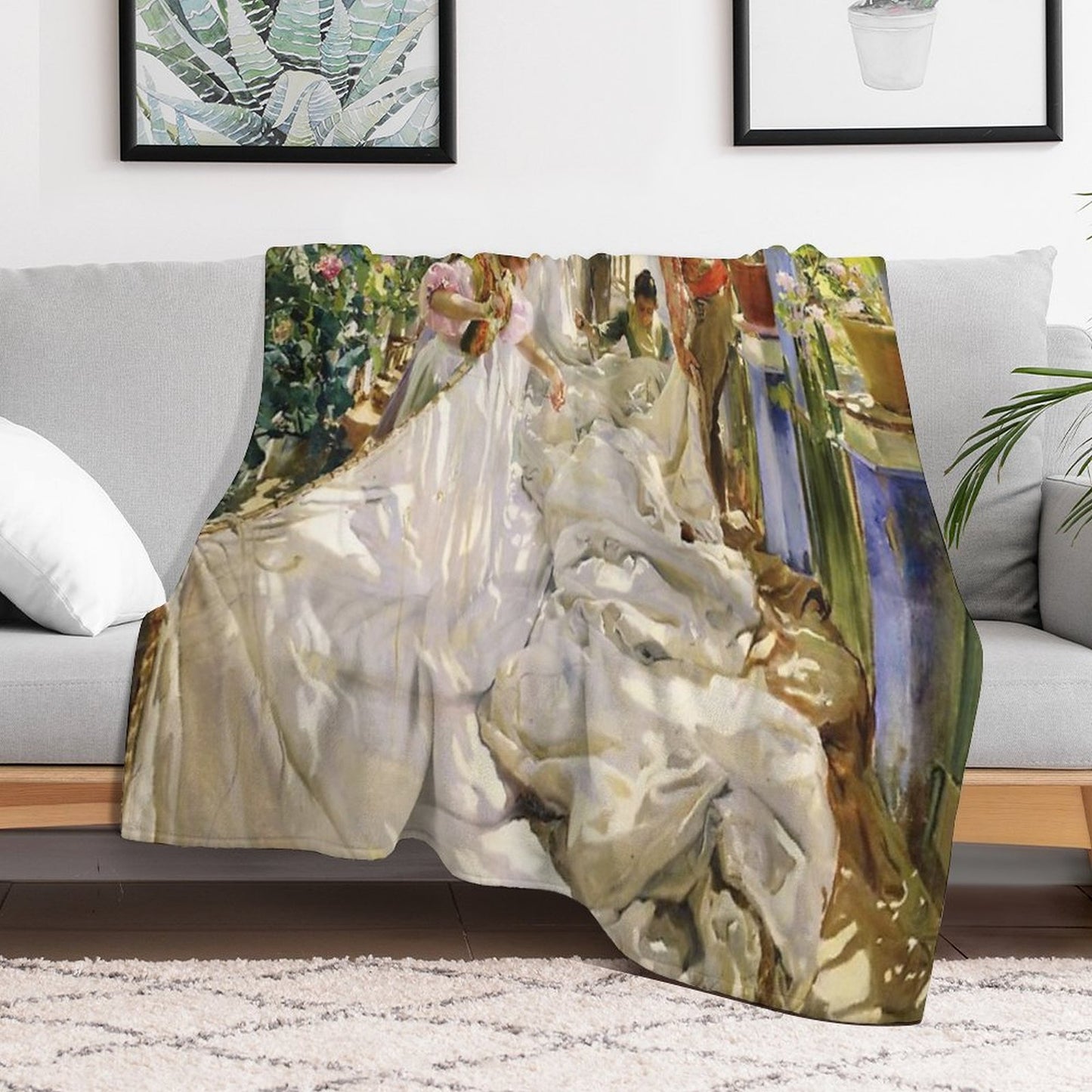 Joaquín Sorolla - Sewing The Sail Throw Blanket