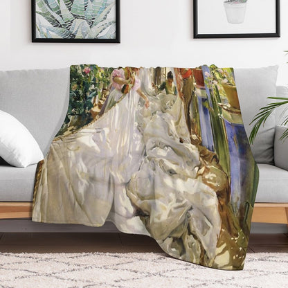 Joaquín Sorolla - Sewing The Sail Throw Blanket