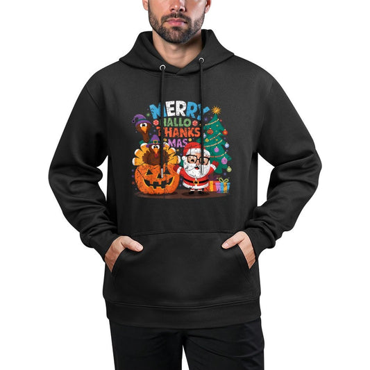 Merry Hallothanksmas Halloween Thanksgiving Christmas Mashup Adjustable Hood Hoodie