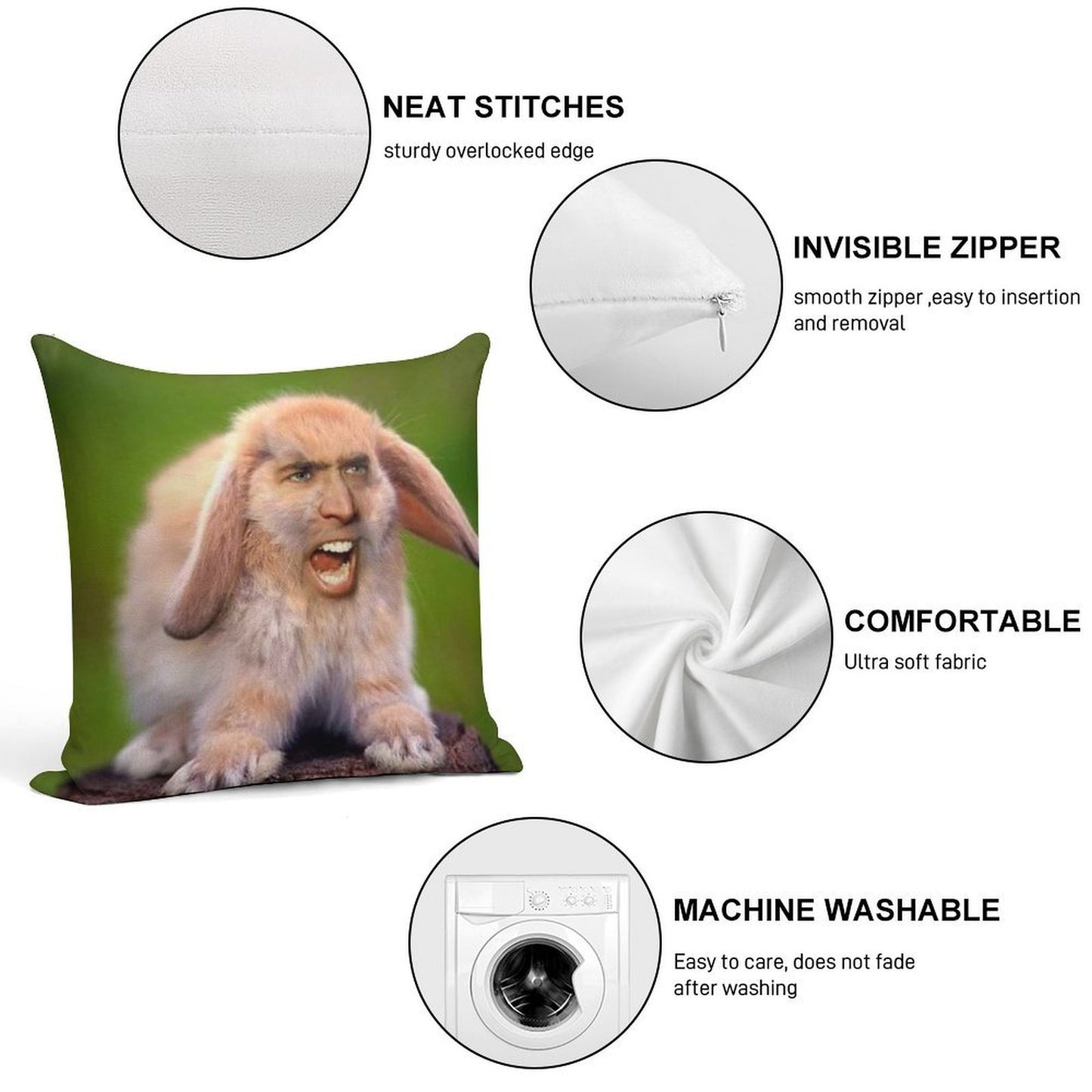 Nicolas Cage Bunny Photoshop Soft Warmth Comfort Throw Pillow