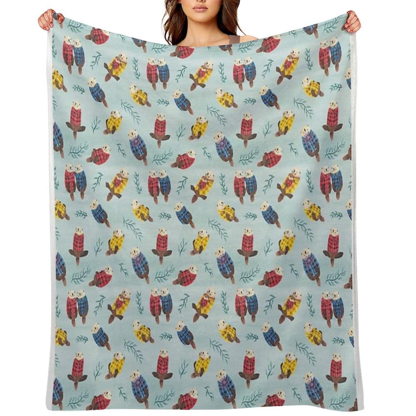 Sea Otters Wearing Plaid Throw Blanket