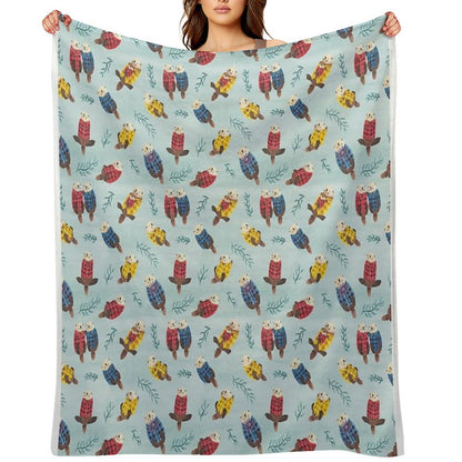 Sea Otters Wearing Plaid Throw Blanket