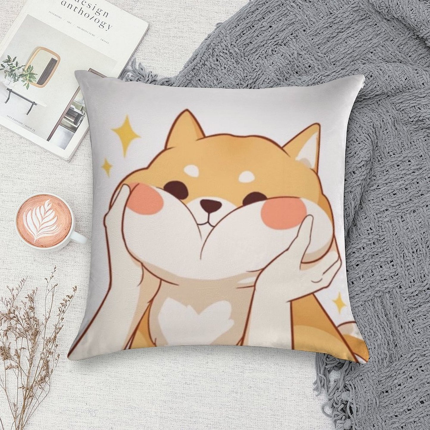 Kawaii Shiba Inu Soft Luxury Feel Throw Pillow