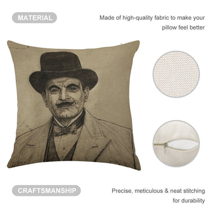 Hercule Poirot (David Suchet) Linen Throw Pillow Cover