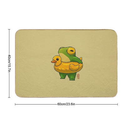 Cute Summer Time Ducky Frog Swimming Pool Floatie Artwork Asian Style Bath Mat