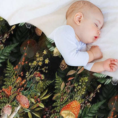 Vintage Midnight Toadstools in The Forest Botanical Night Garden on Black Nightgarden Throw Blanket