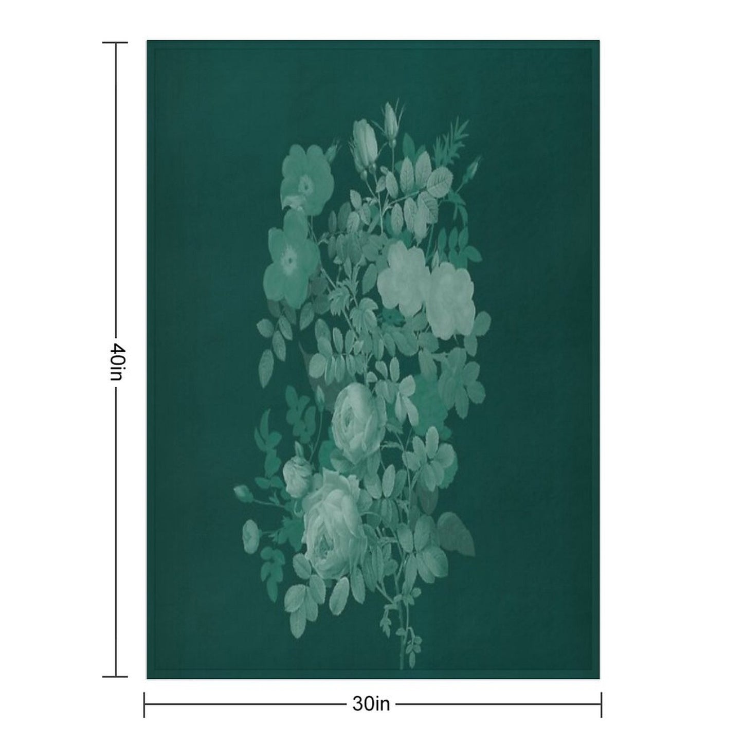Dark Green Floral Collage, Bottle Green Monochrome Roses Bouquet Throw Blanket
