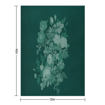 Dark Green Floral Collage, Bottle Green Monochrome Roses Bouquet Throw Blanket