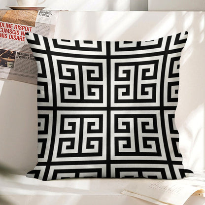 Greek Key Black And White Pattern Linen Throw Pillow Cover