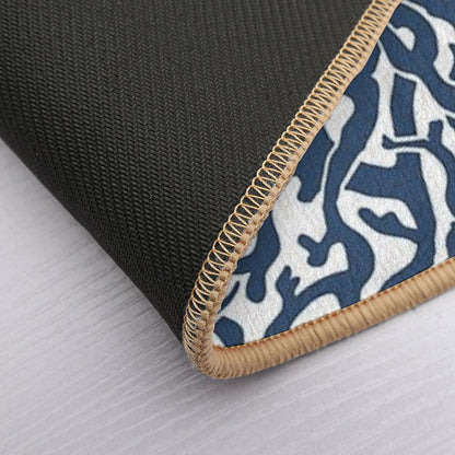Coral Reef Pattern  Navy Blue White Coastal Beach House Bath Mat