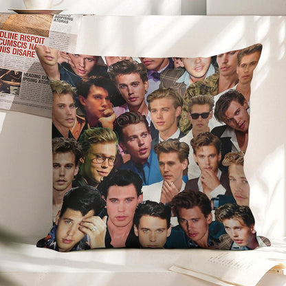 Austin Butler Photo Collage Linen Throw Pillow Cover