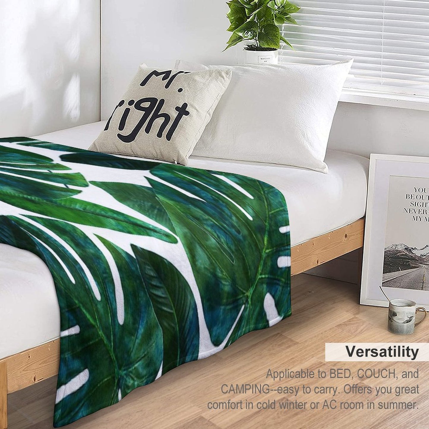 Tropical Nature Monstera Watercolor Painting, Botanical Jungle Dark Palm Illustration Throw Blanket