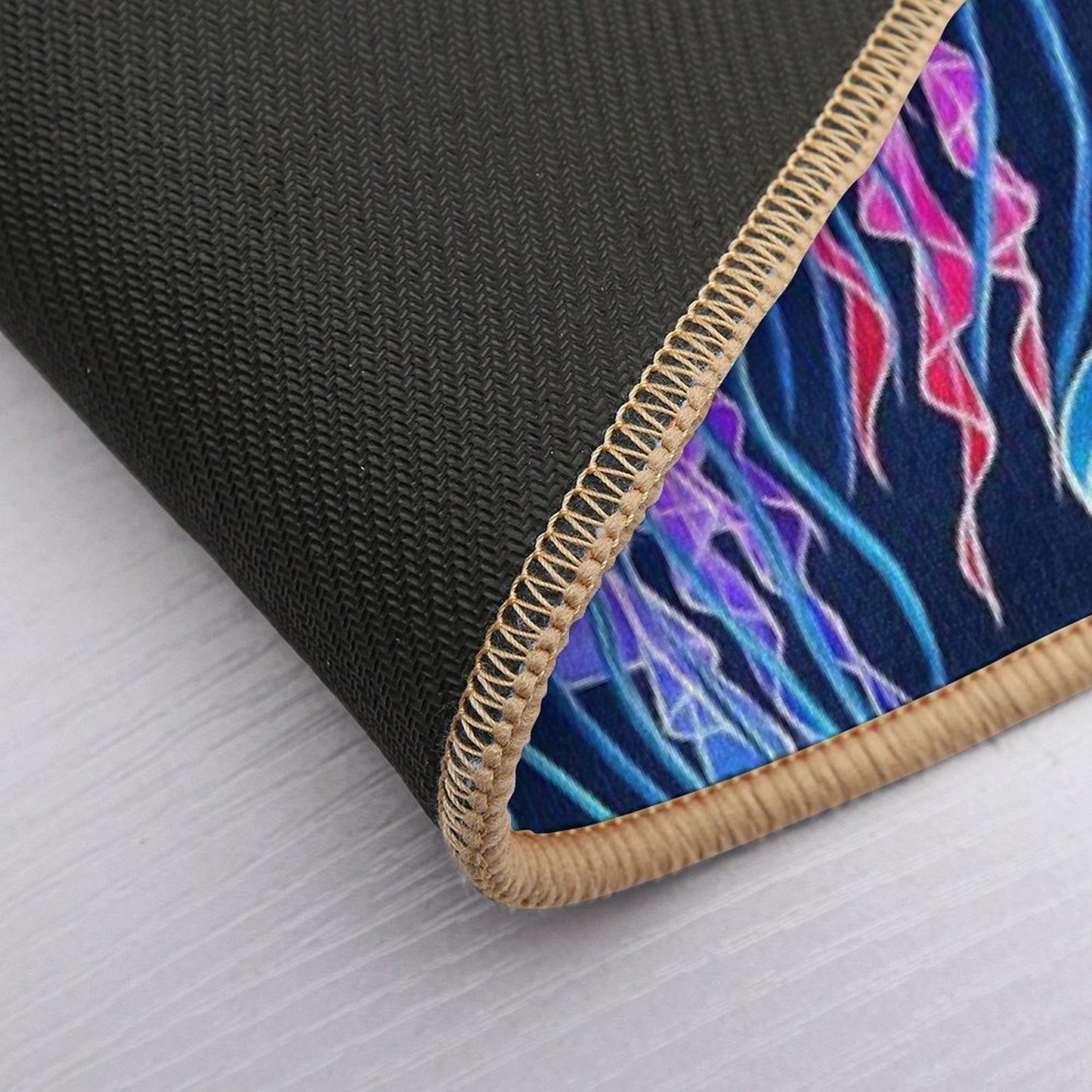 Luminescent Rainbow Jellyfish on Navy Blue Bath Mat