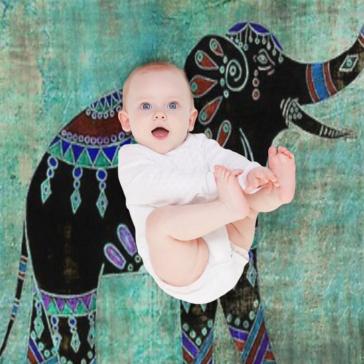 Indian Elephant Decorative Asian Floral Art Throw Blanket