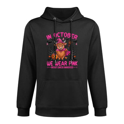 Highland Cow In October We Wear Pink Breast Cancer Halloween Colorfast Hoodie