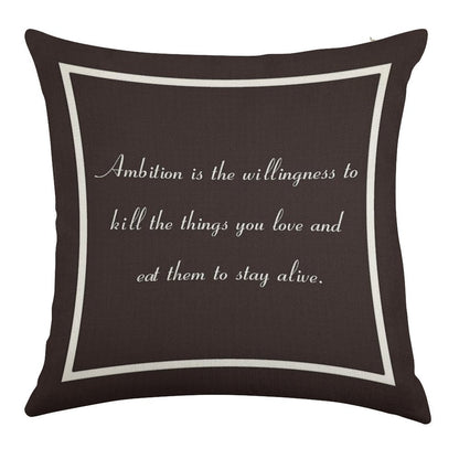 30 Rock Inspired Brown TV Show Jack Donaghy Quote, Ambition Linen Throw Pillow Cover