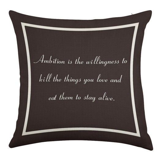 30 Rock Inspired Brown TV Show Jack Donaghy Quote, Ambition Linen Throw Pillow Cover